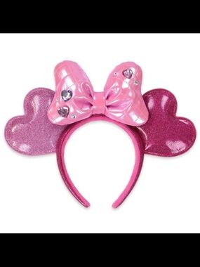 Disney Pink Glitter Heart Ear Headband with Pink Bow